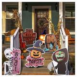 Halloween Decorations Outdoor Halloween Yard Signs with Stakes, Large Scary Zombie Pumpkin Skeleton Corrugate Waterproof Prop Trick or Treat Signs for Garden, Yard, Lawn Party Supplies (Large 5Pcs)
