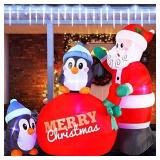 Joiedomi 7 FT Long Santa with Penguins Inflatable with Build-in LEDs Blow Up Inflatables for Xmas Party Indoor, Outdoor, Yard, Garden, Lawn Winter Decor.