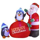 Joiedomi 7 FT Long Santa with Penguins Inflatable with Build-in LEDs Blow Up Inflatables for Xmas Party Indoor, Outdoor, Yard, Garden, Lawn Winter Decor.