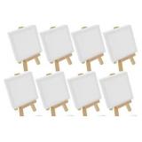 U.S. Art Supply Stretched Canvas with Mini Natural Wood Display Easel Kit (Pack of 8), Artist Tripod Tabletop Holder Stand - Painting Party, Kids Crafts, Oil Acrylic Paints, Signs, Photos