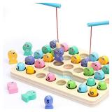 OleOletOy Wooden Fishing Game, Educational Toy for Kids, Montessori Toys for Toddlers, Learning Alphabet and Numbers, Fish Game for Fine Motor Skills, Stocking Stuffers for Boys and Girls