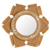 Mkono Hanging Wall Mirror with Macrame Fringe Round Boho Mirror Art Decor for Apartment Living Room Bedroom Baby Nursery Dorm Entryways, Dark Khaki