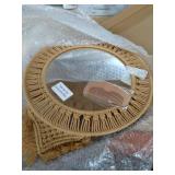 Mkono Hanging Wall Mirror with Macrame Fringe Round Boho Mirror Art Decor for Apartment Living Room Bedroom Baby Nursery Dorm Entryways, Dark Khaki