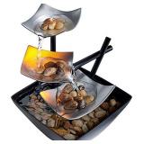 HoMedics Indoor 3-Tier Relaxation Tabletop Fountain, Automatic Pump with Power Switch, Extra Deep Basin with Natural River Rocks and Reflective Lighting Feature, EnviraScape Silver Springs