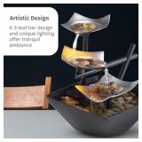 HoMedics Indoor 3-Tier Relaxation Tabletop Fountain, Automatic Pump with Power Switch, Extra Deep Basin with Natural River Rocks and Reflective Lighting Feature, EnviraScape Silver Springs