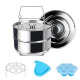 Stackable Steamer Stainless Steel Steamer Cookware Set with Sling, Cook Essentials Instant Pot Pressure Cooker Accessories, Double Tiered Food Steamer for Baking, Casseroles, Make Cooking Easy