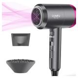 Ionic Hair Dryer, CONFU 1800W Portable Lightweight Blow Dryer, Fast Drying Negative Ion Hairdryer Blowdryer, 3 Heat Settings & Infinity Speed, with Diffuser and Concentrator Nozzle for Home & Travel