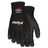 Memphis Glove N9690M Ninja Ice 15 Gauge Black Nylon Cold Weather Glove, Acrylic Terry Inner, HPT Palm and Fingertips, Medium, 1 Pair