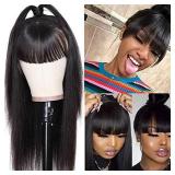 Peiyulex Straight Human Hair Wigs with Bangs Brazilian Virgin Hair 150% Density Machine Made Non Lace Front Wigs for Black Women Glueless Natural Color