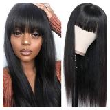 Peiyulex Straight Human Hair Wigs with Bangs Brazilian Virgin Hair 150% Density Machine Made Non Lace Front Wigs for Black Women Glueless Natural Color