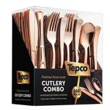 160 Plastic Silverware Set - Plastic Cutlery Set - Disposable Flatware - 80 Plastic Forks, 40 Plastic Spoons, 40 Cutlery Knives Heavy Duty Silverware for Party Bulk Pack (Rose Gold)