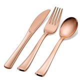 160 Plastic Silverware Set - Plastic Cutlery Set - Disposable Flatware - 80 Plastic Forks, 40 Plastic Spoons, 40 Cutlery Knives Heavy Duty Silverware for Party Bulk Pack (Rose Gold)