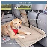 Kurgo Dog Backseat Bridge Car Extender | Seat Bridge for Dogs | Reversible | Water Resistant | Universal Fit | Cup Holder & Pocket | Up to 100 lbs | Black/Hampton Sand Khaki