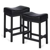KATDANS Counter Height 24 In Saddle Bar Stool PU Leather Black Seat Met