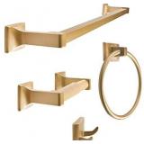 SENTO Cellar Classic Bathroom Accessories Set, Heavy Duty Metal Bath Hardware Set Wall Mounted, Includes Robe Hook, Standard Toilet Paper Holder, Towel Ring, 24â Towel Bar (4-Piece, Satin Brass)