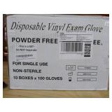 Disposable Vinyl Exam Gloves 10 Boxes with 100 Gloves Each.