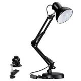 TORCHSTAR Metal Swing Arm Desk Lamps, Adjustable Table Lamp with Clamp, Architect Gooseneck Pixar Lamp for Bedroom, Study, Home Office, E26 & E27 Base, Replaceable Bulbs, Multi-Joint, Black Finish