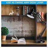 TORCHSTAR Metal Swing Arm Desk Lamps, Adjustable Table Lamp with Clamp, Architect Gooseneck Pixar Lamp for Bedroom, Study, Home Office, E26 & E27 Base, Replaceable Bulbs, Multi-Joint, Black Finish
