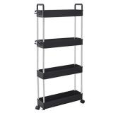 SOLEJAZZ Slim Storage Cart, 4 Tier Bathroom Organizer Mobile Shelving Unit, Rolling Utility Cart Slide Out Organizer for Kitchen, Bathroom, Laundry, Narrow Places, Black