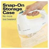 Hamilton Beach 6-Speed Electric Hand Mixer, Beaters and Whisk, with Snap-On Storage Case, White