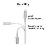 Amazon Basics iPhone Charger Cable, Nylon Braided USB-C to Lightning, MFi Certified, for Apple iPhones including 13, 12, 11 (All Models) - Silver, 6-Foot