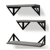 BAYKA Floating Shelves Wall Mounted, Rustic Wood Wall Shelves Set of 3 for Bedroom, Bathroom, Living Room, Kitchen, Dual Purpose Weight Bearing Shelves for Cats, Pictures, Towels, Accessories