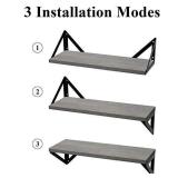 BAYKA Floating Shelves Wall Mounted, Rustic Wood Wall Shelves Set of 3 for Bedroom, Bathroom, Living Room, Kitchen, Dual Purpose Weight Bearing Shelves for Cats, Pictures, Towels, Accessories