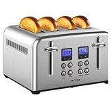 Secura Toaster 4 Slice Stainless Steel Extra Wide Slots for Bagel Bread with Defrost Reheat Function Removable Crumb Tray Compact Size
