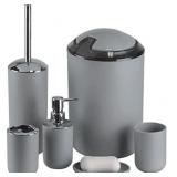 IMAVO Bathroom Accessories Set, 6-Piece Plastic Gift Set, Toothbrush Holder, Toothbrush Cup, soap Dispenser, soap Dish, Toilet Brush Holder, Trash can (Grey)