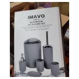 IMAVO Bathroom Accessories Set, 6-Piece Plastic Gift Set, Toothbrush Holder, Toothbrush Cup, soap Dispenser, soap Dish, Toilet Brush Holder, Trash can (Grey)