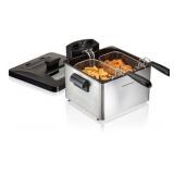 Hamilton Beach Professional Grade Electric Deep Fryer, 19 Cups / 4.5 Liters Oil Capacity, XL Frying Basket, Lid with View Window, 1800 Watts, Stainless Steel (35035)