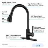 SOKA Commercial Kitchen Sink Faucet With Pull Down Sprayer High Arc Fit for One & 3 Hole w/ Deck Plate Single Handle Industrial Style Matte Black