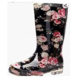 Womens Garden Rain Boot Wellies Half Calf Rubber Rainboots Floral Printed Waterproof for Women rain spot design footwear Farm boot