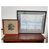 Lot of 2 Wall Decor Pieces. Colorful Cross Stitch Dove and Mountians Views over and Blue Ocean Scene
