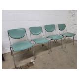 Lot of 4 Mid Century Dining Chairs - Teal Vinyl Cushions