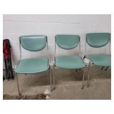 Lot of 4 Mid Century Dining Chairs - Teal Vinyl Cushions