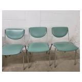 Lot of 4 Mid Century Dining Chairs - Teal Vinyl Cushions