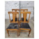 Lot of 4 Wooden Dining Chairs - Vinyl Seat Cushions