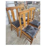 Lot of 4 Wooden Dining Chairs - Vinyl Seat Cushions