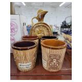 4 Tiki Theme Mugs and Decanter