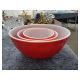Lot of 3 Red Pyrex Mixing Bowls