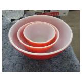 Lot of 3 Red Pyrex Mixing Bowls