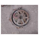 Early Chevrolet cast iron power glide transmission adaptor and flywheel with flex plate