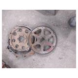 Early Chevrolet cast iron power glide transmission adaptor and flywheel with flex plate