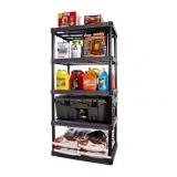 Plano 36"W x 18"D x 74"H 5 Shelf Heavy Duty Plastic Garage Shelving Unit, Dark Grey, 750 lb Capacity