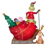 Gemmy Christmas Airblown Inflatable Grinch and Max in Sleigh Colossal Scene Grinch, 12 ft Tall- Retail:$279.99