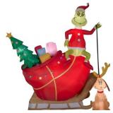Gemmy Christmas Airblown Inflatable Grinch and Max in Sleigh Colossal Scene Grinch, 12 ft Tall- Retail:$279.99