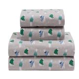 Elite Home Products, Winter Nights Cotton Flannel Sheet Set, Holiday Bears- Light Grey, Queen