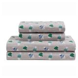 Elite Home Products, Winter Nights Cotton Flannel Sheet Set, Holiday Bears- Light Grey, Queen