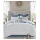 Blue - King- Madison Park Loleta Cotton Printed 8-piece Reversible Comforter Set- Retail:$147.28
